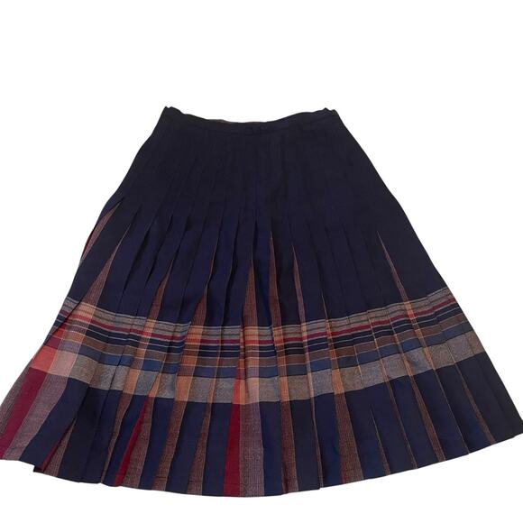 Vintage Plaid Wool Pleated Skirt Tartan Reversible Blue Maroon Scottish Irish 12 - Picture 13 of 13